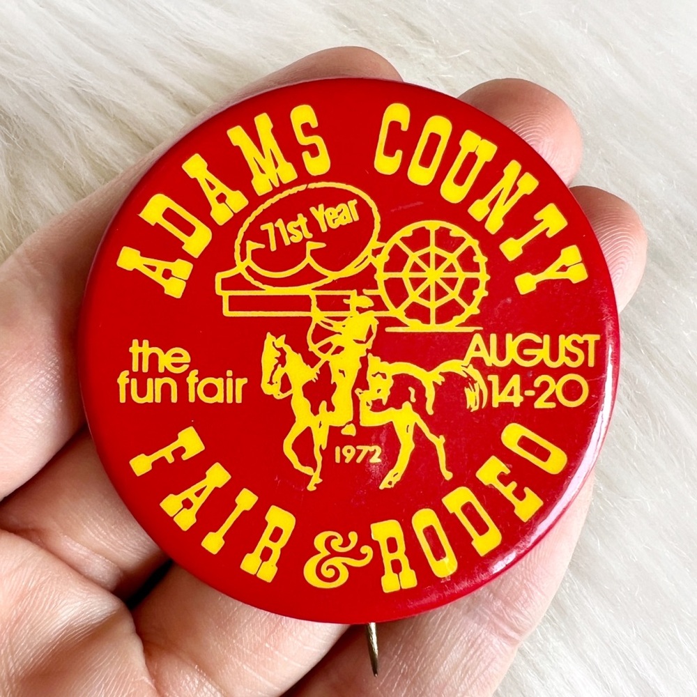1972 Adams County Fair & Rodeo Badge • Vintage Western Collectible Pin Colorado